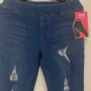 JVINI Women's Dark Blue Ripped Jeggings